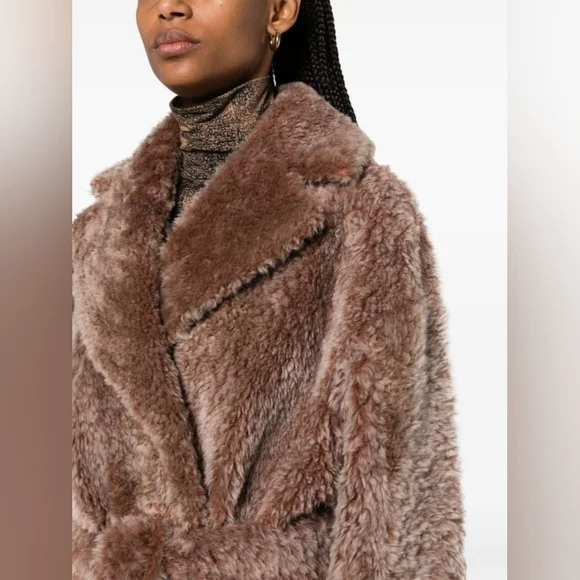 NWOT ULLA JOHNSON Rosetta Belted Shearling Coat Brown Sz L Org $4,330 - Picture 4 of 12